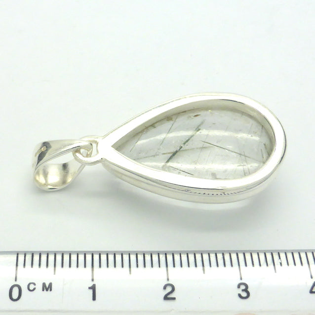 Green Actinolite in Very Clear Quartz Pendant | Teardrop Cabochon | Bezel Set | Open Back | 925 Sterling Silver | Protective | Self Esteem | Direction | Genuine Gems from Crystal Heart Melbourne Australia since 1986