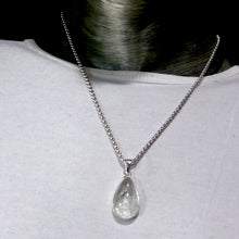 Load image into Gallery viewer, Green Actinolite in Very Clear Quartz Pendant | Teardrop Cabochon | Bezel Set | Open Back | 925 Sterling Silver | Protective | Self Esteem | Direction | Genuine Gems from Crystal Heart Melbourne Australia since 1986