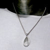 Green Actinolite in Very Clear Quartz Pendant | Teardrop Cabochon | Bezel Set | Open Back | 925 Sterling Silver | Protective | Self Esteem | Direction | Genuine Gems from Crystal Heart Melbourne Australia since 1986