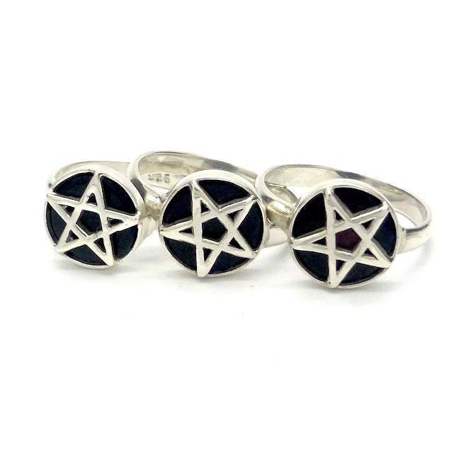 Silver Pentacle on Black Onyx Ring | 925 Sterling Silver | Wisdom and Protection & Harmony | Crystal Heart Melbourne Australia since 1986