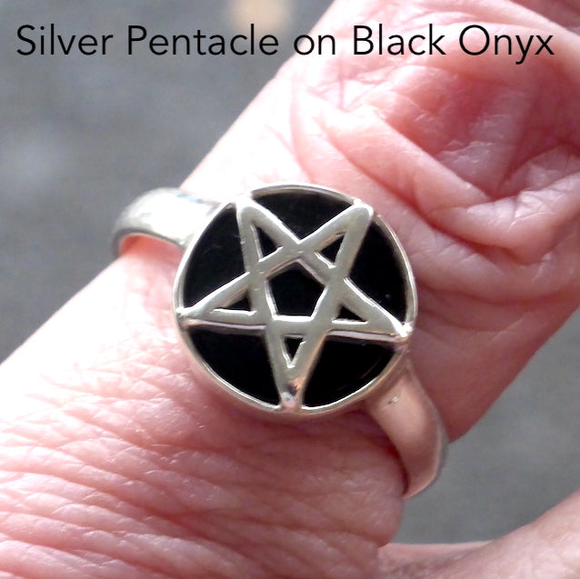 Pentacle Ring, 925 Silver on Black Onyx,small, kt