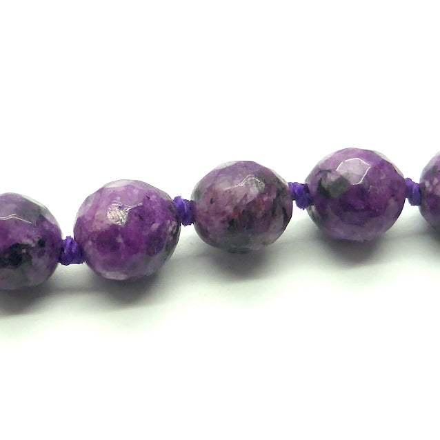 Charoite Double length Necklace  | 8 mm Faceted Beads, knotted between  | 130 cms long | Spiritual Courage and support | Genuine Gems from Crystal Heart Melbourne Australia since 1986