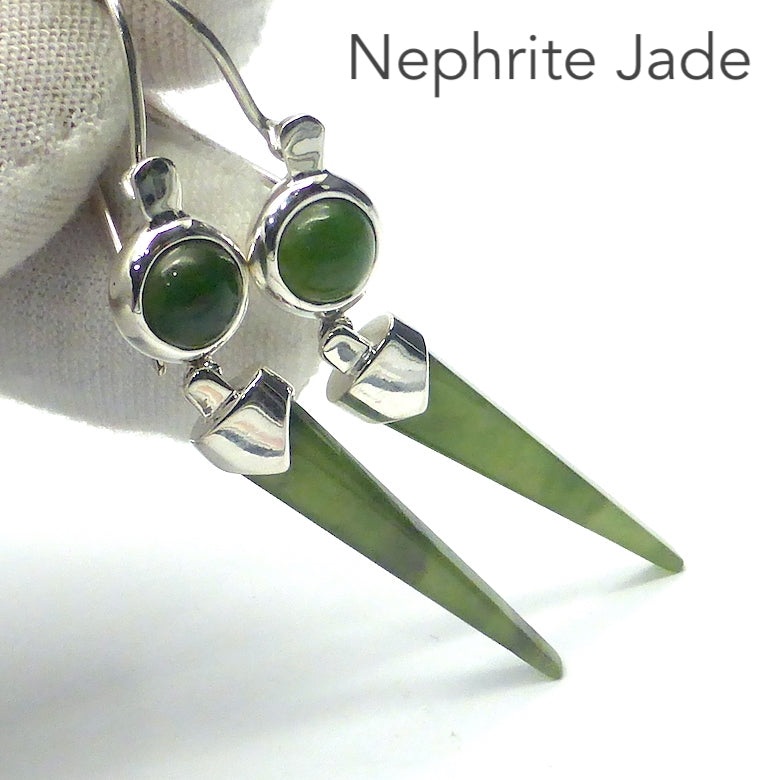 arrings NZ Nephrite Jade | 925 sterling Silver | Elegant long tapering stones | Libra Star Stone | Genuine Gems from Crystal Heart Melbourne Australia since 1986