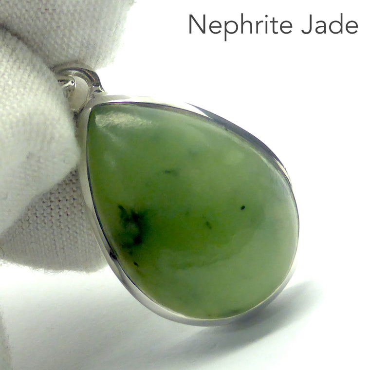 Jade Pendant, Nephrite, Teardrop, 925 Silver r3
