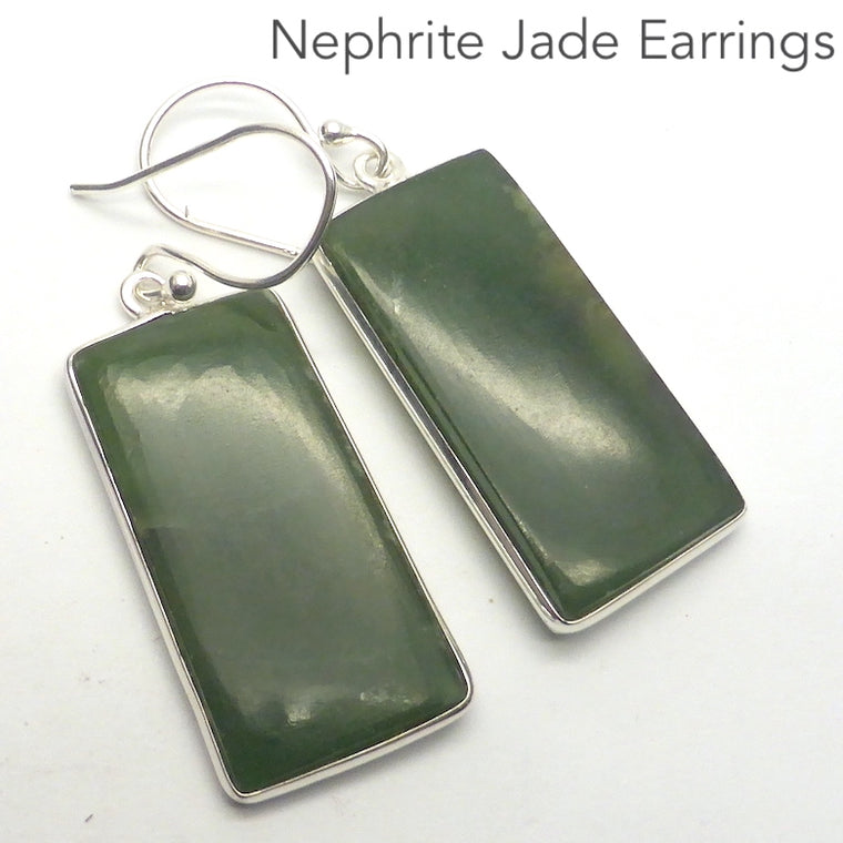 Jade Earrings, Nephrite, Oblong, 925 Silver r1