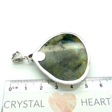 Load image into Gallery viewer, Labradorite Pendant | Large Cabochon | Faced Amethyst and Garnet rounds in the detailed bail | Green and Gold Flashes |  Genuine Gems from Crystal Heart Melbourne Australia since 1986