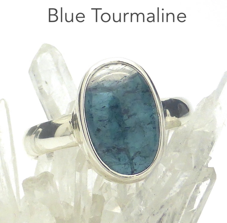 Tourmaline Ring, Blue, Cabochon Oval, 925 Silver kt
