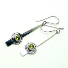Load image into Gallery viewer, Peridot Gemstone Earrings | Faceted Round on long Silver Shaft | 925 Sterling Silver | Dangling but light weight | Genuine Gems from Crystal Heart Melbourne Australia since 1986