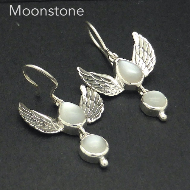Moonstone Earrings, Angel Wings, 925 Silver, kt2