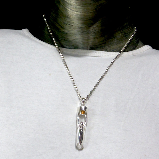 Goddess Pendant | Sunstone and Clear Quartz | 925 Sterling Silver | Upraised arms embracing the Universe | Balance of Male and Female | Genuine Gems from Crystal Heart Melbourne Australia 1986