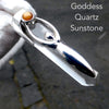 Goddess Pendant | Sunstone and Clear Quartz | 925 Sterling Silver | Upraised arms embracing the Universe | Balance of Male and Female | Genuine Gems from Crystal Heart Melbourne Australia 1986