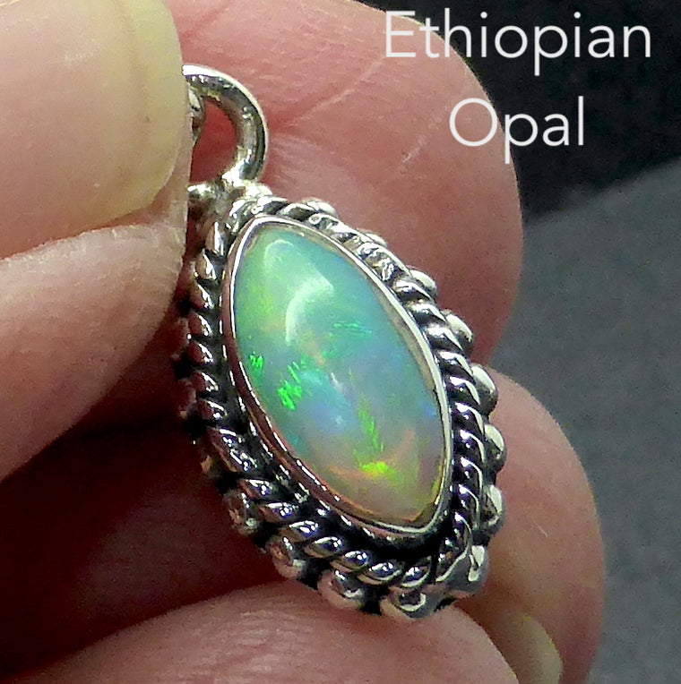Ethiopian Opal Pendant, Marquise Cabochon, Fancy 925 Silver