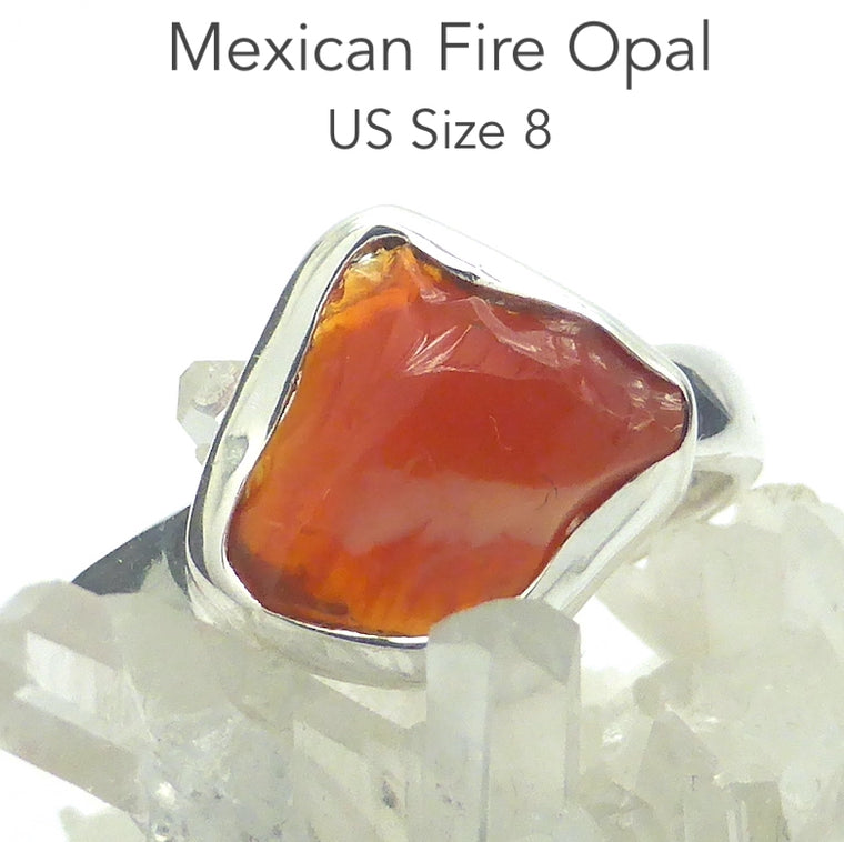 Mexican Fire Opal Ring, Raw Nugget, 925 Silver, r4