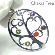 Load image into Gallery viewer, Chakra Gemstone Pendant, Stylised Tree of Life | 925 Sterling Silver | Faceted Round Stones | Garnet, Carnelian, Citrine, Peridot, Water Sapphire, Blue Topaz and Amethyst | Genuine Gems from Crystal Heart Melbourne Australia since 1986