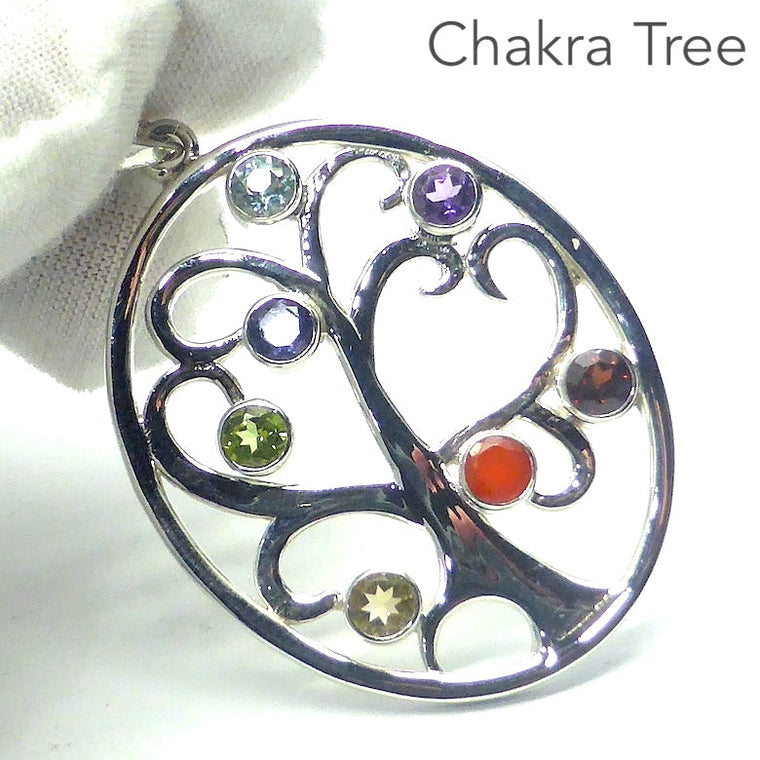 Chakra Gemstone Pendant, Tree of Life in Oval Frame, 925 Silver, ks