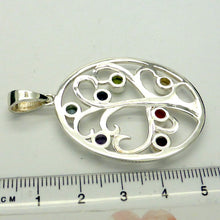 Load image into Gallery viewer, Chakra Gemstone Pendant, Stylised Tree of Life | 925 Sterling Silver | Faceted Round Stones | Garnet, Carnelian, Citrine, Peridot, Water Sapphire, Blue Topaz and Amethyst | Genuine Gems from Crystal Heart Melbourne Australia since 1986