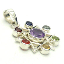 Load image into Gallery viewer, Chakra Pendant | Seven Faceted Gemstones set vertically | Amethyst, Carnelian, Garnet, Iolite, Peridot, Citrine, Blue Topaz | Well Made 925 Sterling Silver | Star of David | Genuine Gems from Crystal Heart Melbourne Australia since 1986