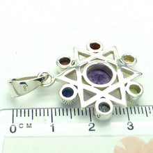 Load image into Gallery viewer, Chakra Pendant | Seven Faceted Gemstones set vertically | Amethyst, Carnelian, Garnet, Iolite, Peridot, Citrine, Blue Topaz | Well Made 925 Sterling Silver | Star of David | Genuine Gems from Crystal Heart Melbourne Australia since 1986