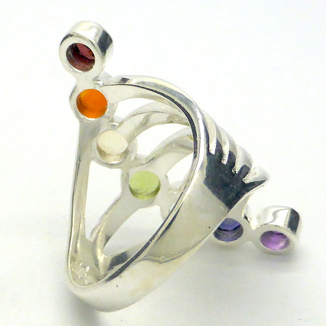 Chakra Gemstone Ring, Faceted Rounds, 925 Silver – Crystal Heart