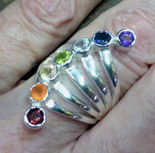 Load image into Gallery viewer, Chakra Rainbow Ring | 7 Faceted Gemstones | Amethyst, Carnelian, Garnet, Iolite, Peridot, Citrine, Blue Topaz | Well Made 925 Sterling Silver | US Ring Sizs 6.25, 7.25, 8.5 or 9 | Harmony &amp; Connection | Meditation | Genuine Gems from Crystal Heart Melbourne Australia since 1986