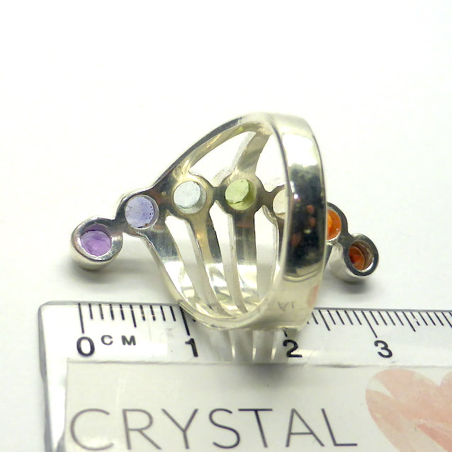 Chakra Rainbow Ring | 7 Faceted Gemstones | Amethyst, Carnelian, Garnet, Iolite, Peridot, Citrine, Blue Topaz | Well Made 925 Sterling Silver | US Ring Sizs 6.25, 7.25, 8.5 or 9 | Harmony & Connection | Meditation | Genuine Gems from Crystal Heart Melbourne Australia since 1986