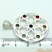 Load image into Gallery viewer, Chakra Pendant | Seven Faceted Gemstones set in Seed of Life Symbol | Amethyst, Carnelian, Garnet, Iolite, Peridot, Citrine, Blue Topaz | Well Made 925 Sterling Silver | Harmonic Interconnection with all that is | Genuine Gems from Crystal Heart Melbourne Australia since 1986