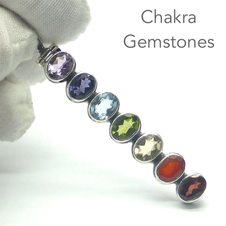 Chakra Gemstone Pendant, Column, 925 Silver