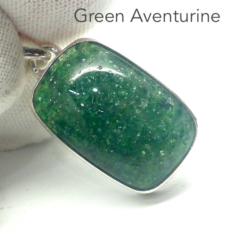 Green Aventurine Pendant, Sparkling Oblong, 925 Silver