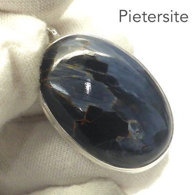 Pietersite Pendant | Oval Cabochon | 925 Sterling Silver  | Blue and Gold Swirls | strength flexibility creativity determination | Genuine Gems from Crystal Heart Melbourne Australia since 1986