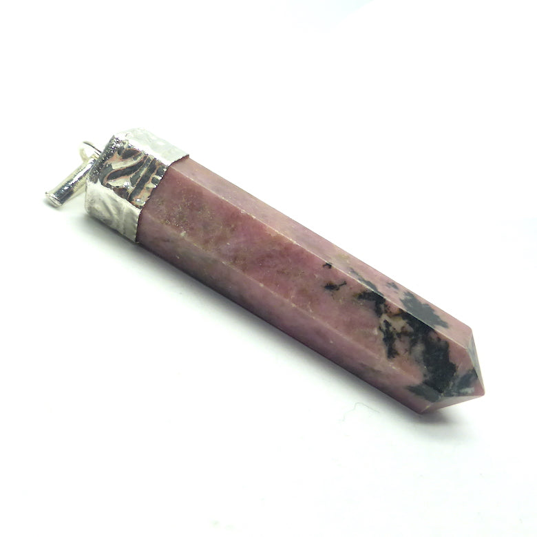 Rhodonite Pendant, Single Point, Silver Plated