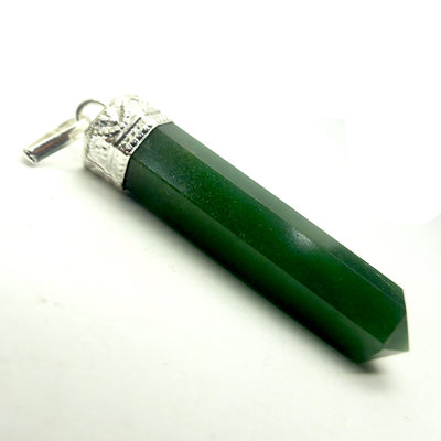 Nephrite Jade  Pendant | Single Point | Silver Plated white metal | Health Prosperity Elegance |  Genuine Gems from Crystal Heart Melbourne Australia since 1986 