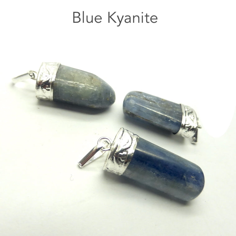 Blue Kyanite Pendant, Single Point, Silver Plated