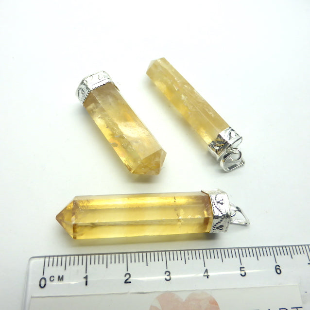 Honey Calcite Pendant | Single Point | Silver Plated white metal | Health Prosperity Elegance |  Genuine Gems from Crystal Heart Melbourne Australia since 1986 
