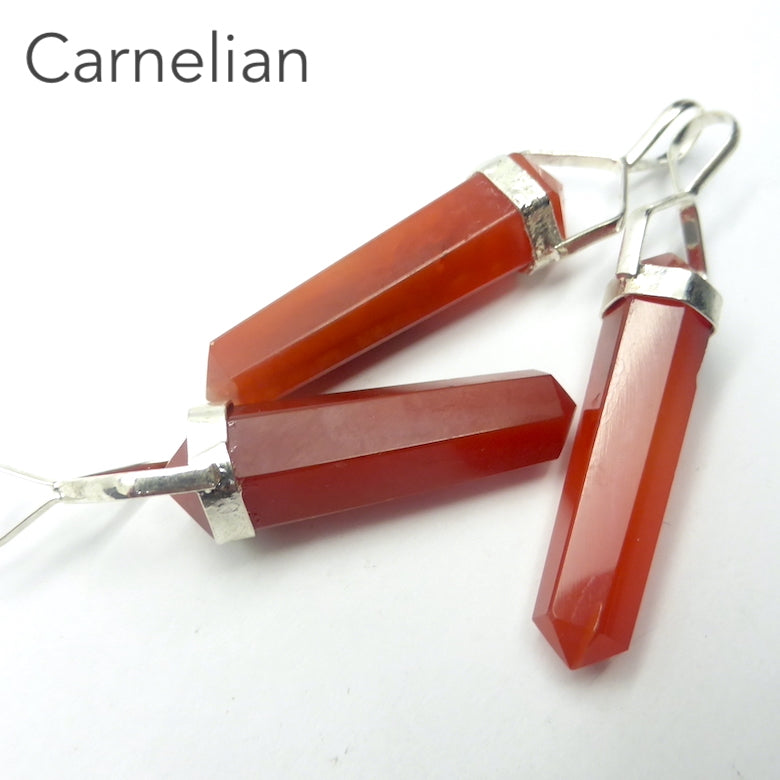 Carnelian Pendant | Double Terminated | Silver Plated white metal | Creativity and grounding scattered thoughts | Genuine Gems from Crystal Heart Melbourne Australia since 1986 