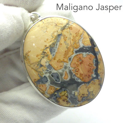 Maligano Malongano Jasper Pendant  | Oval Cabochon | Sulawesi | Indonesia | 925 Sterling Silver | Ochre and Pale Umber Patches | Quality Bezel Setting | Return consciousness to Wholeness | Genuine Gems from Crystal Heart Melbourne Australia since 1986