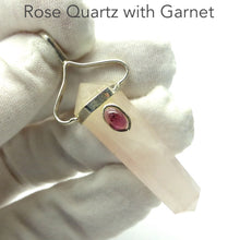 Load image into Gallery viewer, Rose Quartz Pendant | Double Terminated | Garnet Accent | Silver Plated white metal | Love and Passion | Genuine Gems from Crystal Heart Melbourne Australia since 1986 