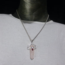 Load image into Gallery viewer, Rose Quartz Pendant | Double Terminated | Garnet Accent | Silver Plated white metal | Love and Passion | Genuine Gems from Crystal Heart Melbourne Australia since 1986 
