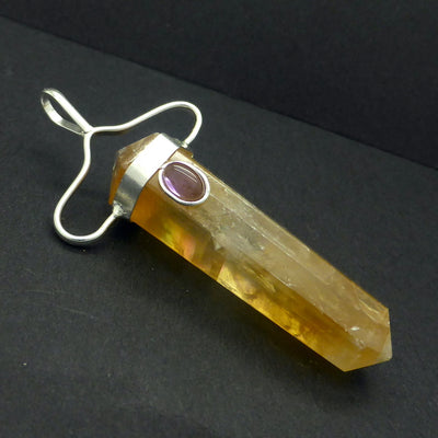 Citrine Pendant with Amethyst, Double point, Silver Plated