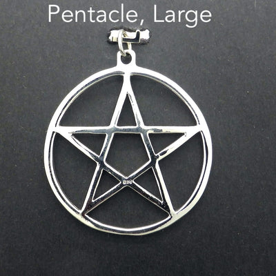 Pentacle Pendant  | 925 Sterling Silver | 5 pointed Star in Double Circle | 41 mm Diameter | Wisdom Protection Harmony & Power | Monthly Manifestation | Genuine Gems from Crystal Heart Melbourne Australia since 1986