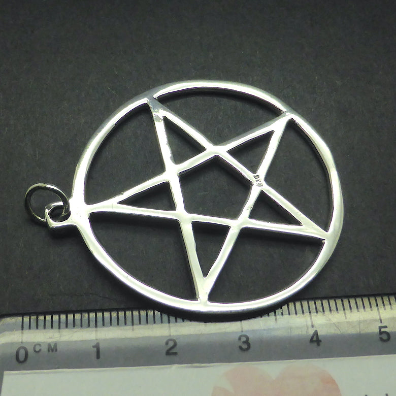 Pentacle Pendant  | 925 Sterling Silver | 5 pointed Star in Double Circle | 41 mm Diameter | Wisdom Protection Harmony & Power | Monthly Manifestation | Genuine Gems from Crystal Heart Melbourne Australia since 1986