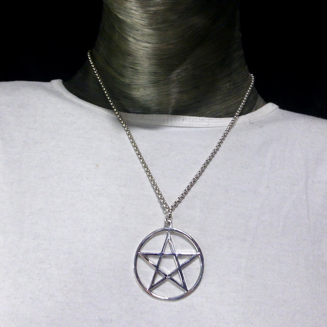 Pentacle Pendant  | 925 Sterling Silver | 5 pointed Star in Double Circle | 41 mm Diameter | Wisdom Protection Harmony & Power | Monthly Manifestation | Genuine Gems from Crystal Heart Melbourne Australia since 1986
