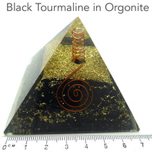 Load image into Gallery viewer, Orgonite Pyramid with Black Tourmaline | Clear Crystal Spiral conduit | Copper Spiral Gateway | Generate Orgone Energy | Empower &amp; Unblock | Clear Negativity | Protection | Genuine Gems from Crystal Heart Melbourne Australia since 1986