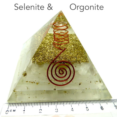 Orgone or Orgonite Pyramid with Selenite | Clear Crystal Conduit | Access & communicate with higher Energies | Attract Orgone Energy | Genuine Gems from Crystal Heart Melbourne Australia since 1986