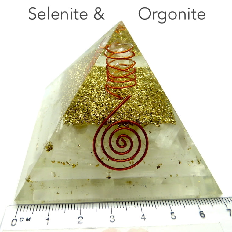 Orgonite Pyramid with Selenite and Clear Quartz