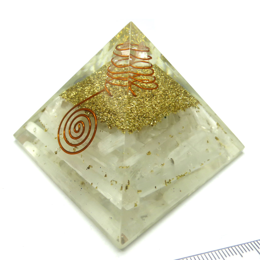 Orgone or Orgonite Pyramid with Selenite | Clear Crystal Conduit | Access & communicate with higher Energies | Attract Orgone Energy | Genuine Gems from Crystal Heart Melbourne Australia since 1986