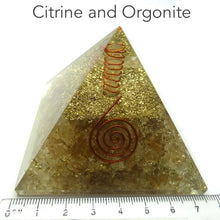 Load image into Gallery viewer, Orgonite Pyramid with Citrine and Clear Quartz Point