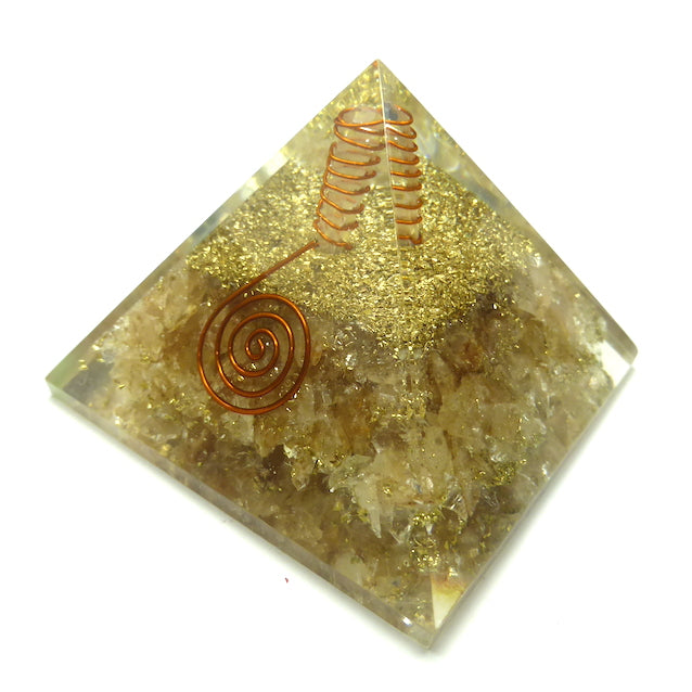 Orgonite Pyramid with Citrine and Clear Quartz Point