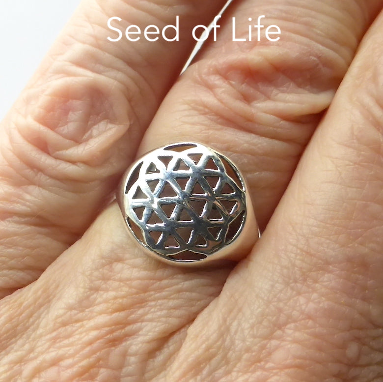 Seed of Life of Life Ring | 925 Sterling Silver | Meditation Mandala | Unite Male / Female God / Goddess  Material / Spiritual Energies | US Ring Size 5 to 8 | Crystal Heart Melbourne Australia since 1986