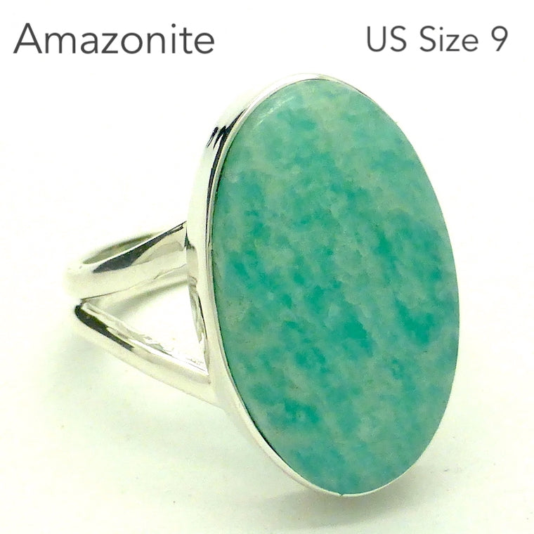Amazonite Ring, Oval Cabochon, 925 Sterling Silver