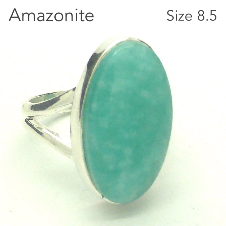 Amazonite Ring, Oval Cabochon, 925 Sterling Silver